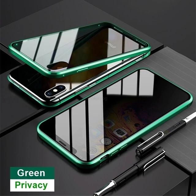 Magnetické tvrzené sklo Privacy Metal Case Pro iphone 15 14 13 12 XR 11 Pro MAX X 7 8 6 Plus 360 Magnet Antispy Protective Cover