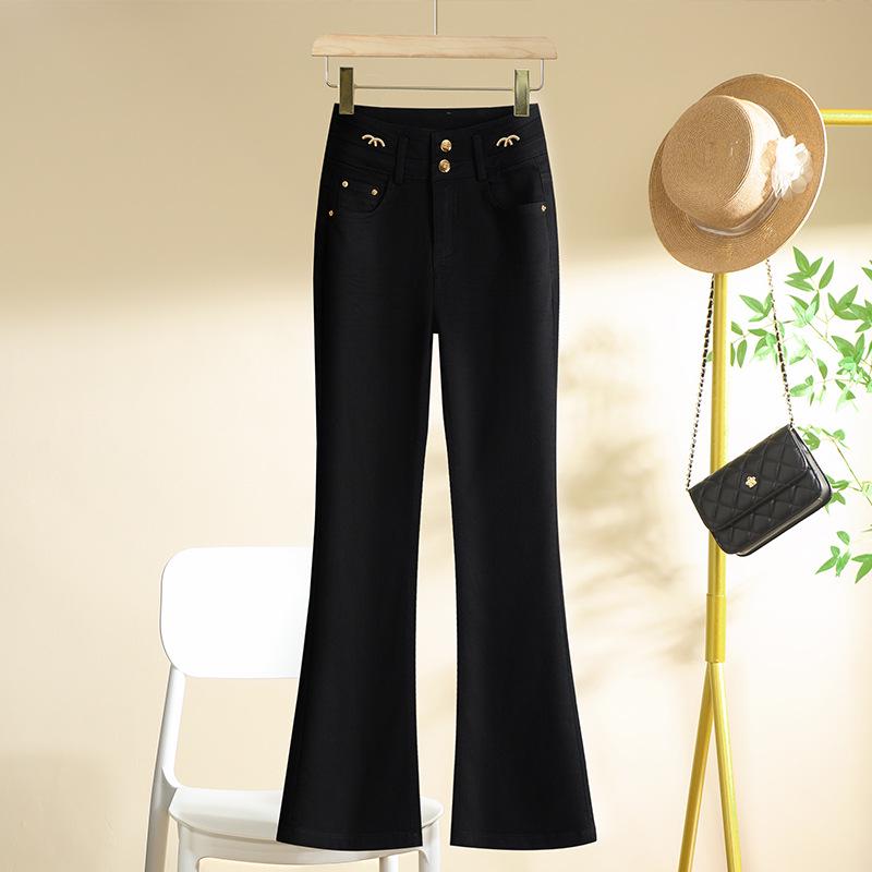 

Женские джинсы с высокой посадкой и микро-клешем - Новый весенне-осенний сезон 2024, Ретро-слим-стиль 27 чёрный