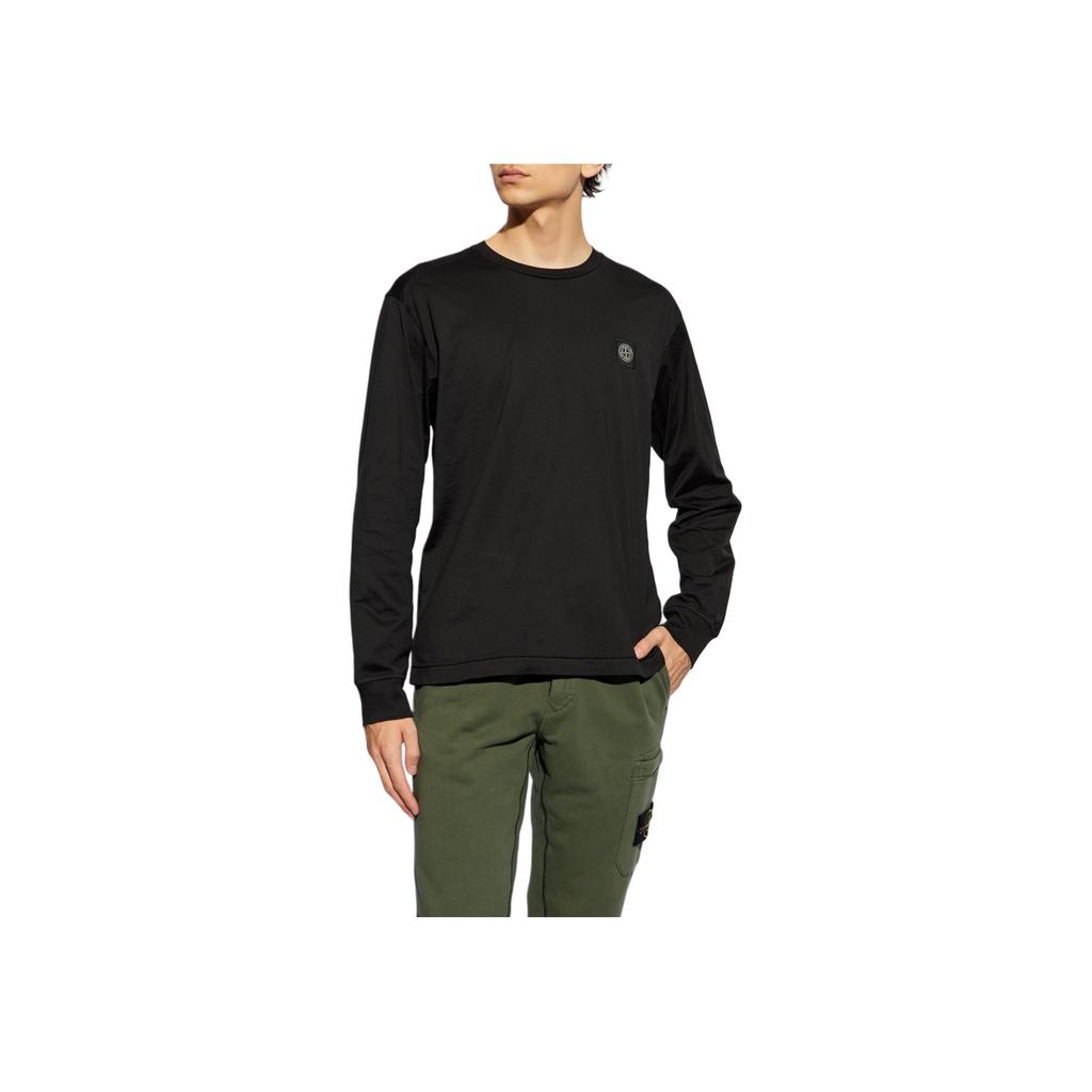 STONE ISLAND FW24 Logo Crew Neck Knit Long Sleeve T-Shirt Men Tops Black 811522713-0-A0029