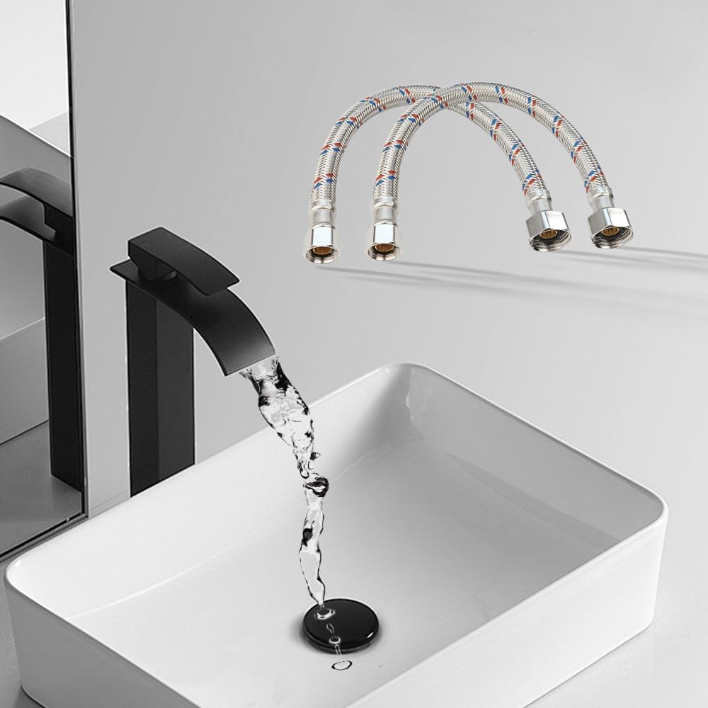 12" Braided Stainless Steel Faucet Supply Lines 3 8" Comp X 1 2" FIP Water Hose Connector for Bathroom Kitchen Sink 2-Piece Set