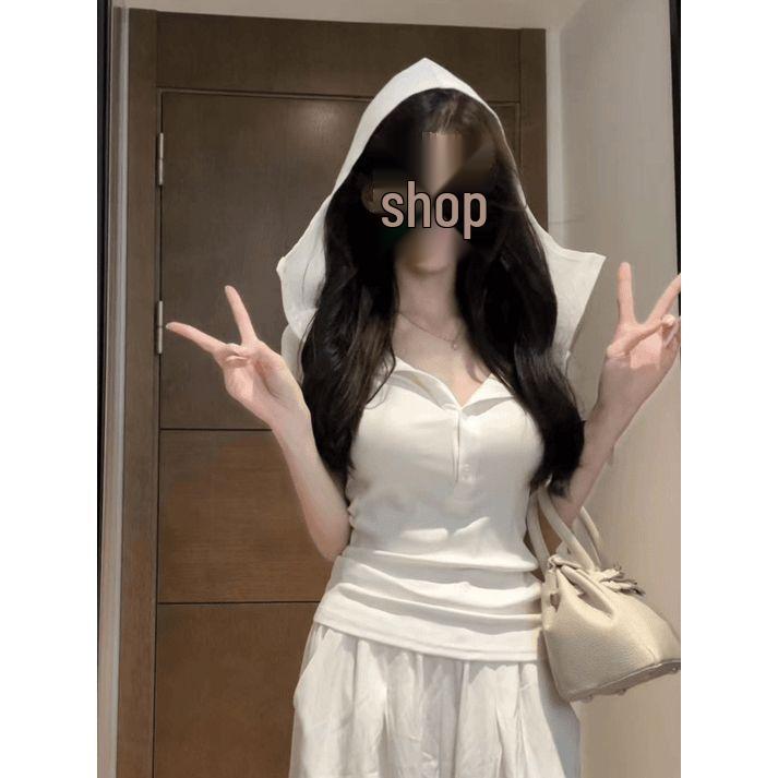 

Women s Hooded Slim-Fit T-Shirt & Wide-Leg Pants Two-Piece Set - Korean Style Summer Casual S (For Under 100 lbs)