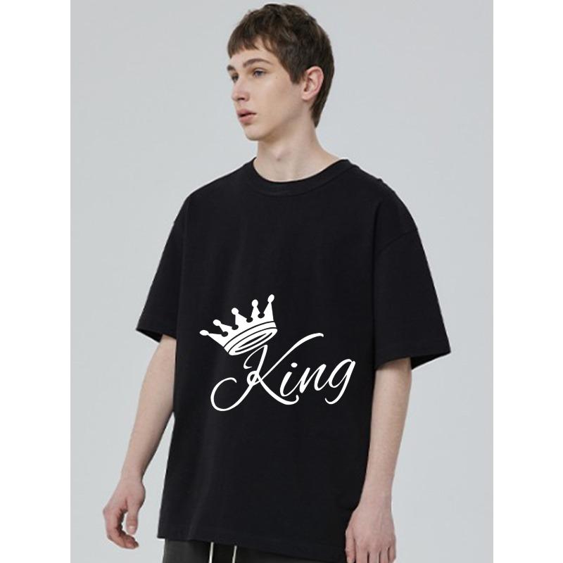 Black T Shirt with Crown and King Print for Casual Wear