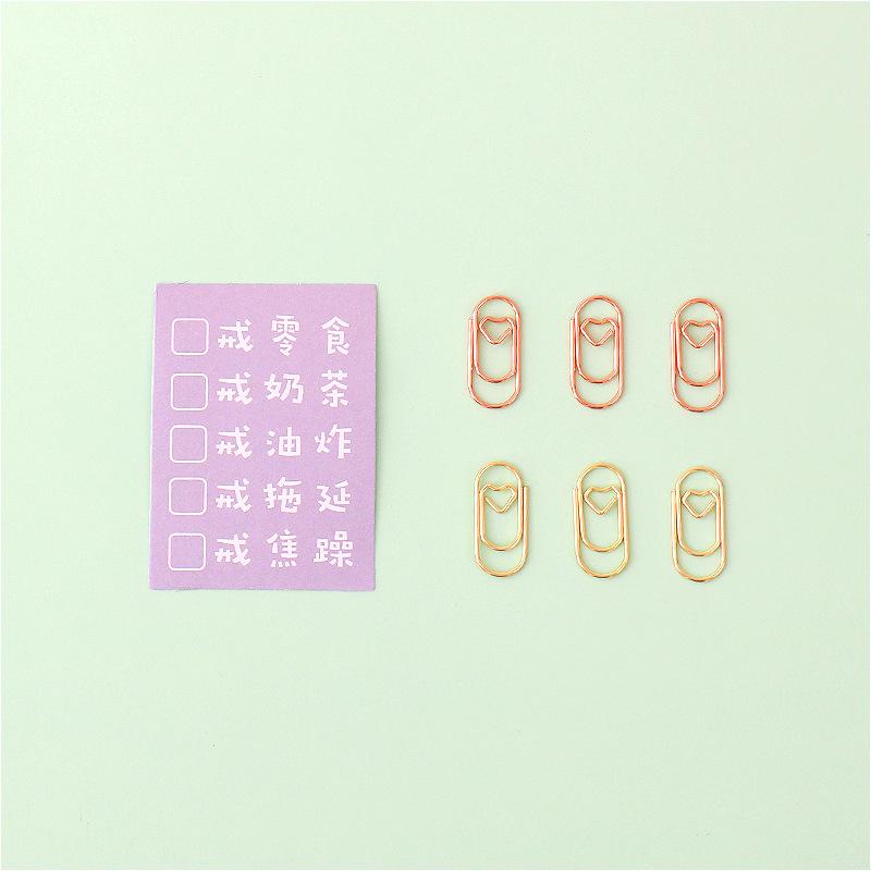 50Pcs /Bag The Mini Heart Gold Rose Gold Color Clip Bookmark Metal Paper Clips