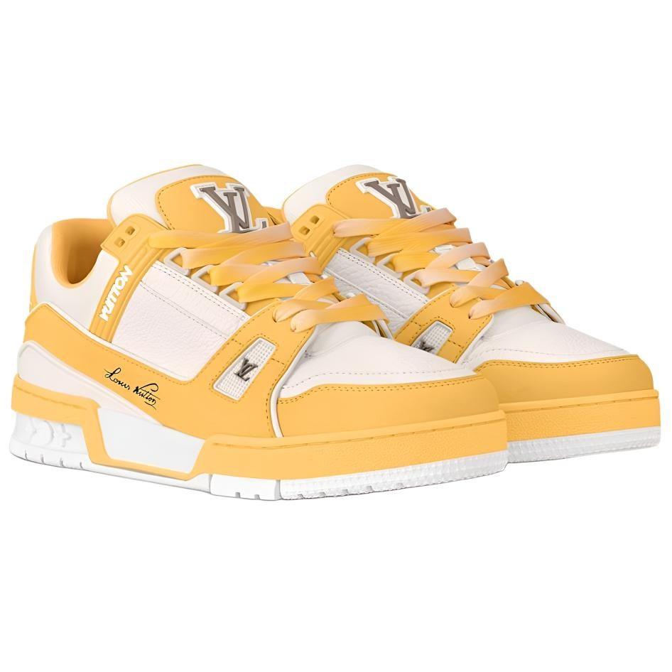 Louis Vuitton Trainer Cow Leather Low Top Skateboard Shoes Women's Yellow White 1ACX5P
