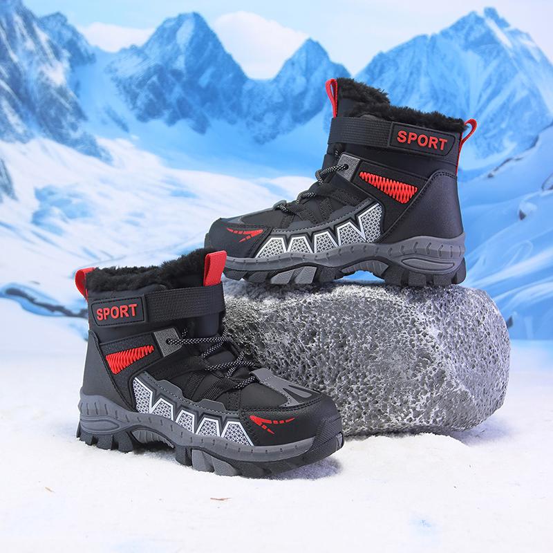 Boy's Winter Snow Boots with Plush Insulation Anti Slip Outdoor Sports Snow Boots