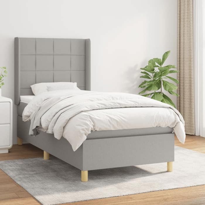 Maison Exclusive - Sommier à lattes de lit et matelas Gris clair 90x190 cm Tissu