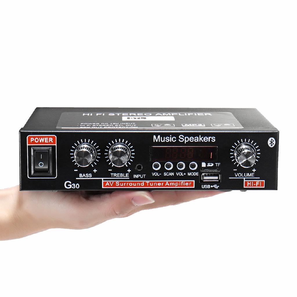 AC 220V 90W 2CH HIFI Audio Stereoforsterker LCD-skjerm bluetooth FM-radio Bil hjemmefjernkontroll Hjemmekinoforsterkere DC12V