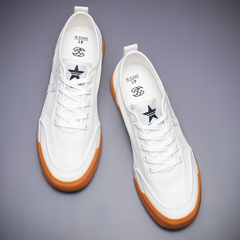 

Модная Новая Мужская Холщовая Обувь С Сеткой Корейская Версия Тренд Дышащая Высокого Качества Повседневная Обувь Кеды На Шнуровке SS25618 44 белый