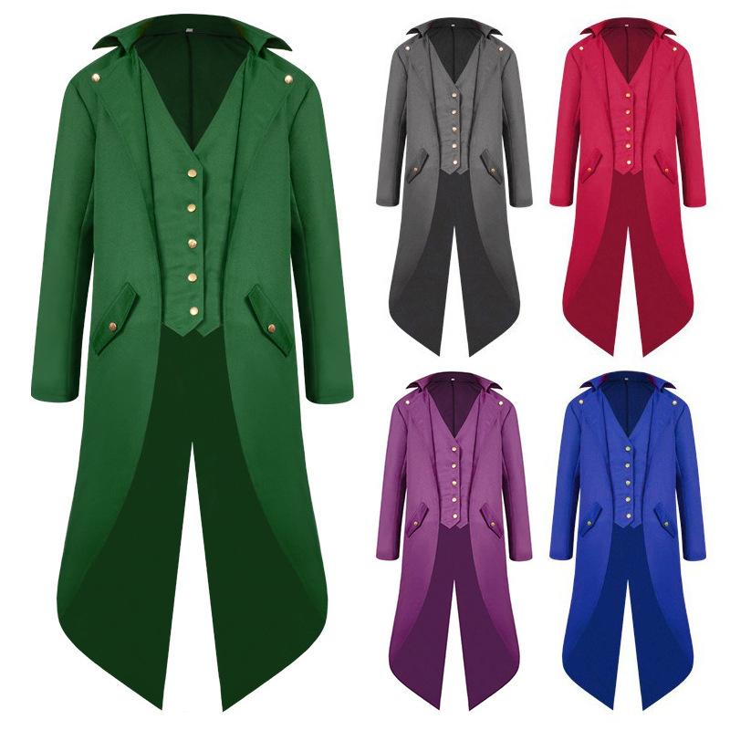 Steampunk Gothic Medieval Tailcoat Jacket Vest Suit Children Men Halloween