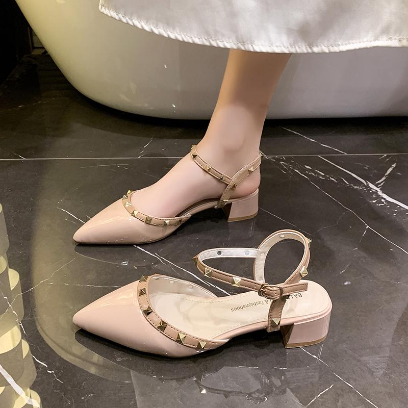 Fashion Women's Shoes Roman Fashion Rivet Sandals PUMPS Sexy Nightclub Stiletto Heels Patent-leather Metallic Rivet Hollow