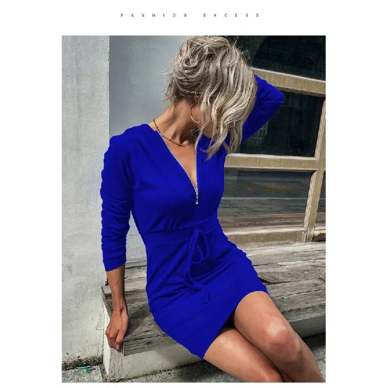 Abito da donna con cappuccio Maniche lunghe cerniera Scollo a V vita aderente avvolgente sui fianchi felpa abito