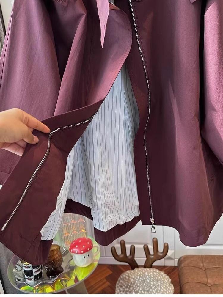 Dámská bunda s dlouhým rukávem nadměrné velikosti Jarní Podzimní Ležérní Volná Větrovka se zipem a kapucí Nadměrný kabát