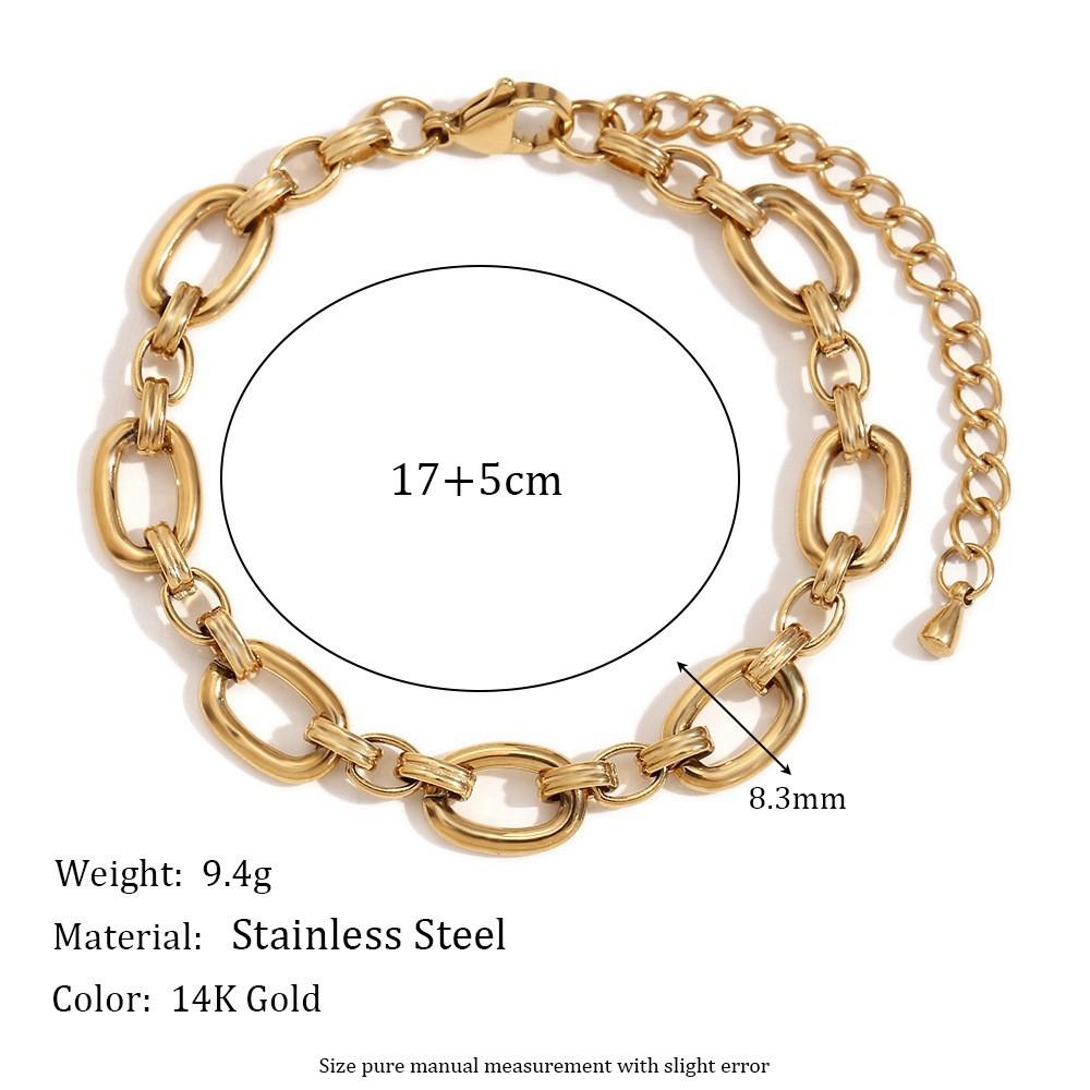 18K Gold-Plated Stainless Steel Paperclip and Rope Chain Bracelet for Women