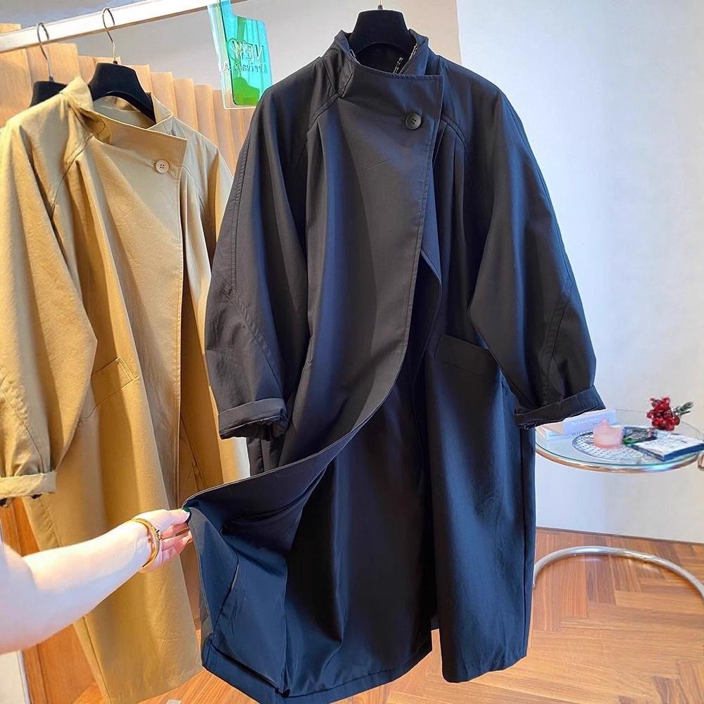Women's Standing Collar Windbreaker Spring and Autumn Plus Size Medium Long Small Windbreaker Jacket