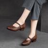 Women's Summer Vintage Hollow Out Sandals - Top Layer Cowhide Hook and Loop Closure Low Heel Shoes, Round Toe Comfortable Casual Shoes