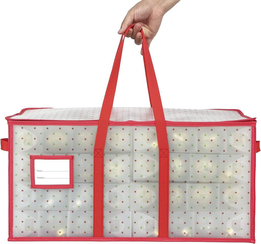 Plastic Christmas Ornament Storage Box with Dual Zipper Closure Box Contributes Slots for 128 Holiday Ornaments 3 Inch Keeps128 Xmas Holiday Ornaments