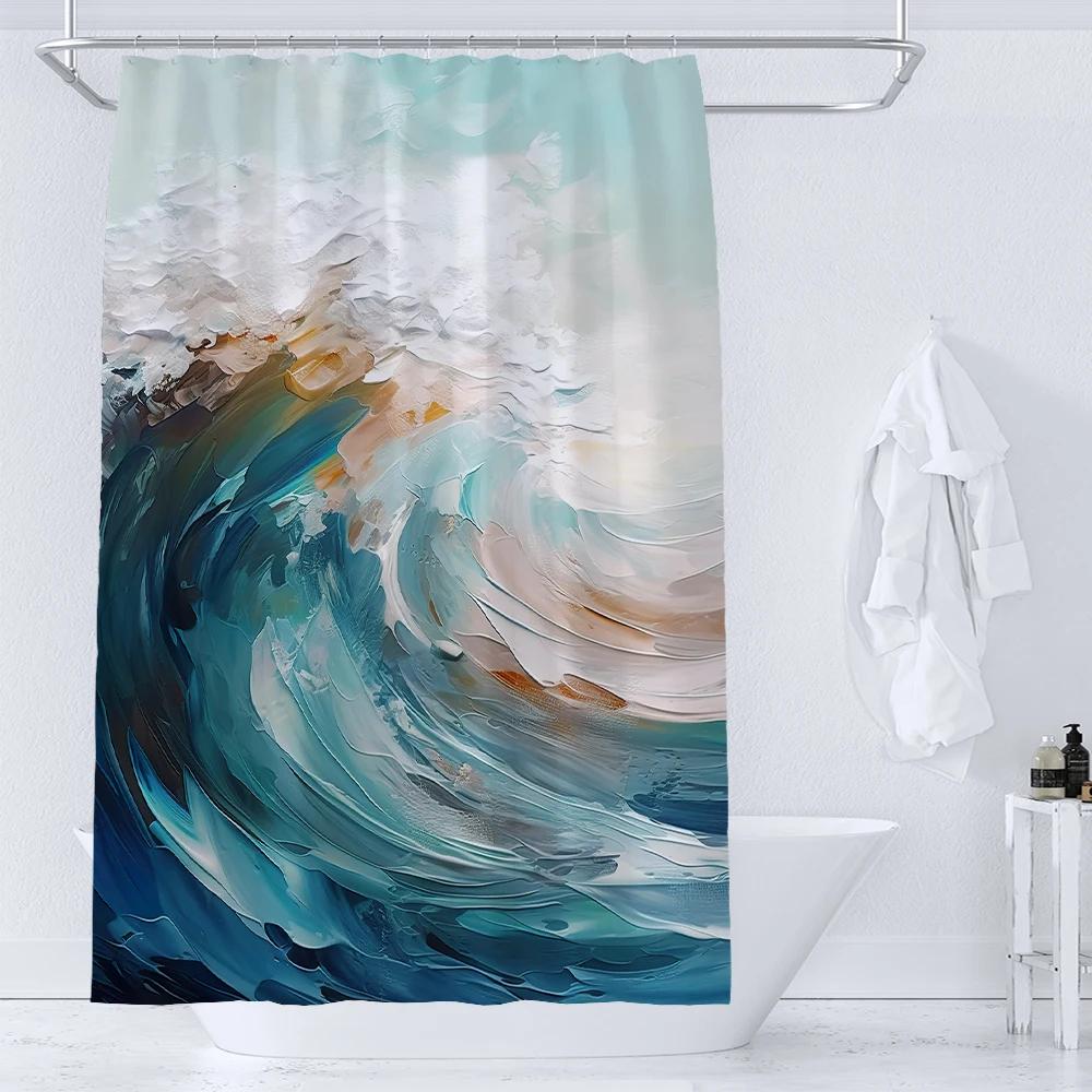 

Морской пейзаж Занавеска для душа Пляж Кокосовая пальма Занавеска для душа Водонепроницаемое украшение для ванной комнаты с крючком W90xH180cm