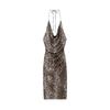 Jnleaog Autumn Women's Clothing European, American and French Style Animal Pattern Print Ruched Halterneck Dress 1165098 042