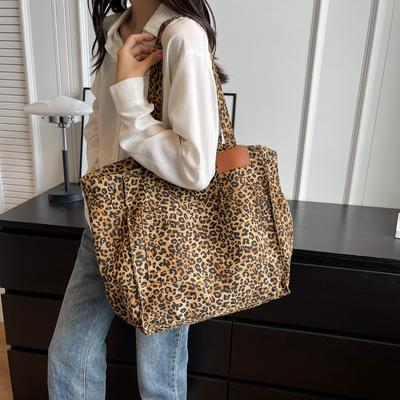 Leopard Print Canvas Tote Bag Women's Large-capacity Bag Spring and Summer New Portable Commuter Shoulder