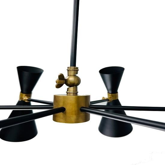 Mid Century Brass Vintage stropní svítidlo 6-ramenné 12 - Light Stilnovo Styl Sputnik Italský lustr - Ruční výroba