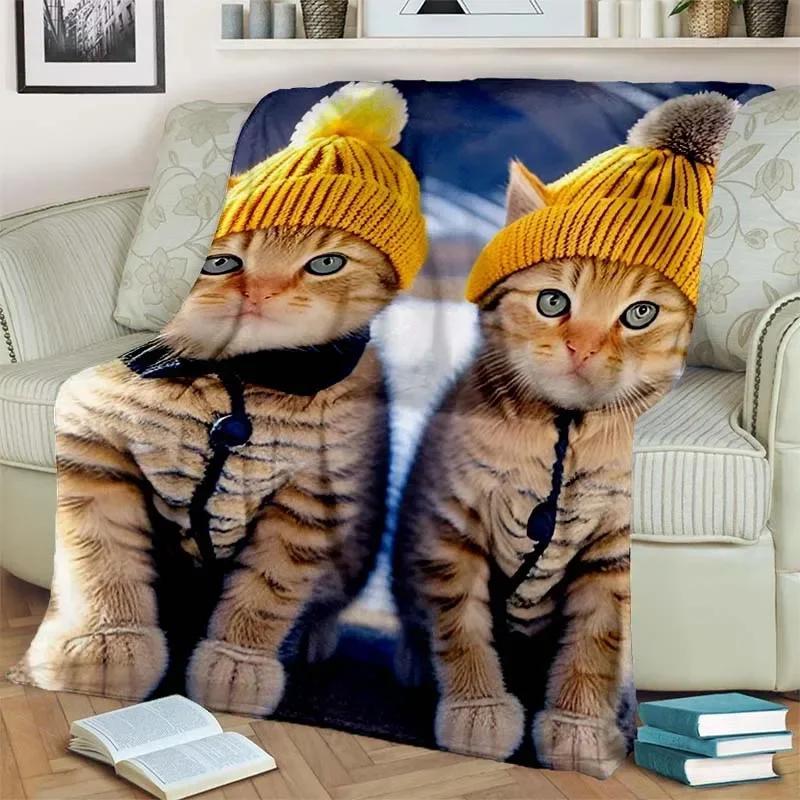 Warm and Cozy Cute Cat Pattern Flannel Blanket for Couch, Bed, Sofa, Office - Soft and Soothing Digital Printing Throw Blanket