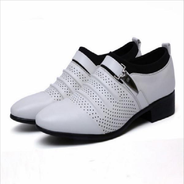 Summer Black Brown White Men Leather Shoes Mens Pointed Toe Dress Shoes High Quality Formal Slip On Hollow Out Sandals Man