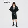 MO&Co. Women's Black PU Leather Hooded Goose Down Jacket