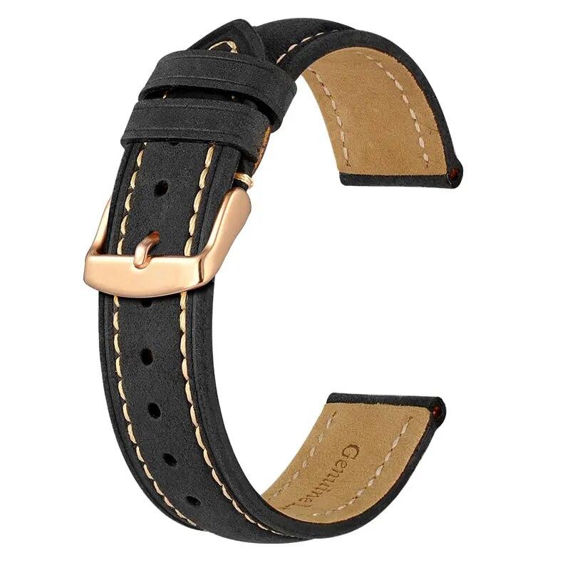 BISONSTRAP Crazy Horse Leather Watch Strap 18mm 20mm 21mm 22mm 24mm Replacement Belt Rose Gold Buckle Band for Men Watchbands