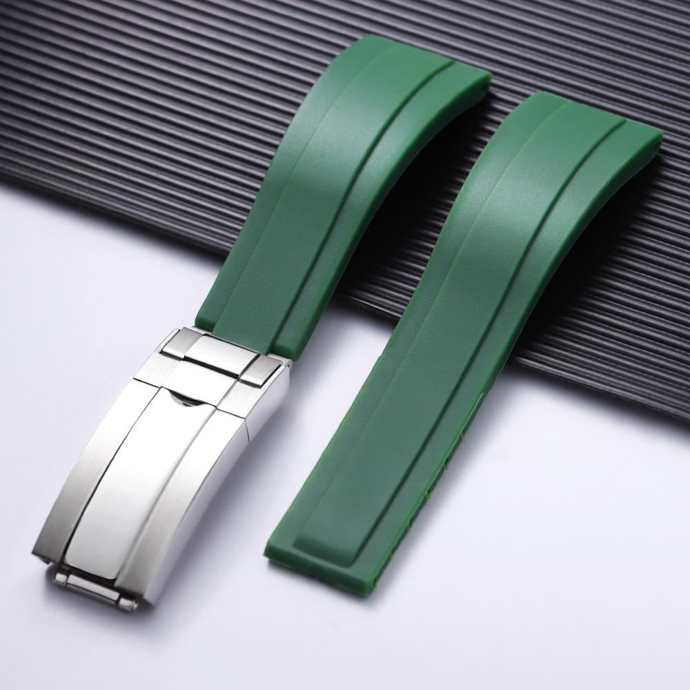 20mm Silicone Watch Band Rubber Watch Strap for Rolex Water Ghost Series Wrist Band Waterproof Fold Buckle Men Sport Bracelet