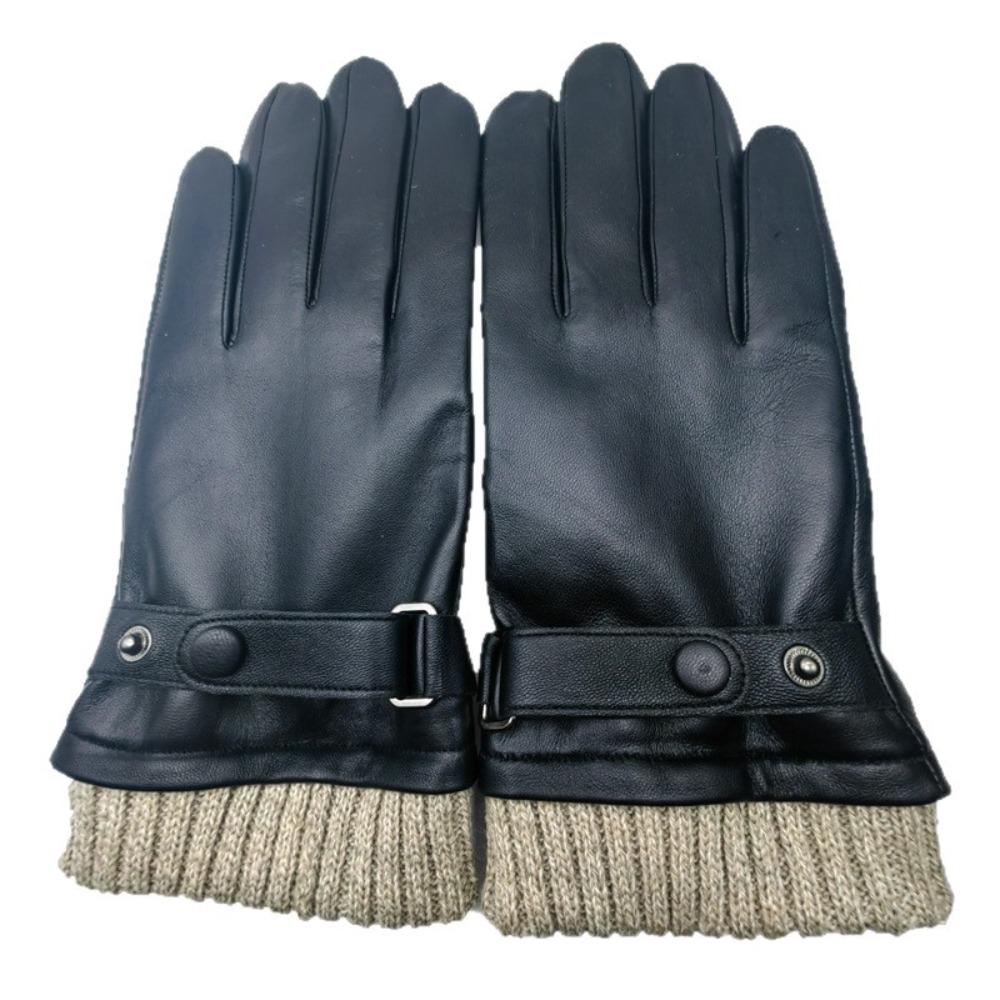 Men's Ski Leather Gloves, Winter Outdoor Riding Touch Screen Sheepskin Thermal Gloves
