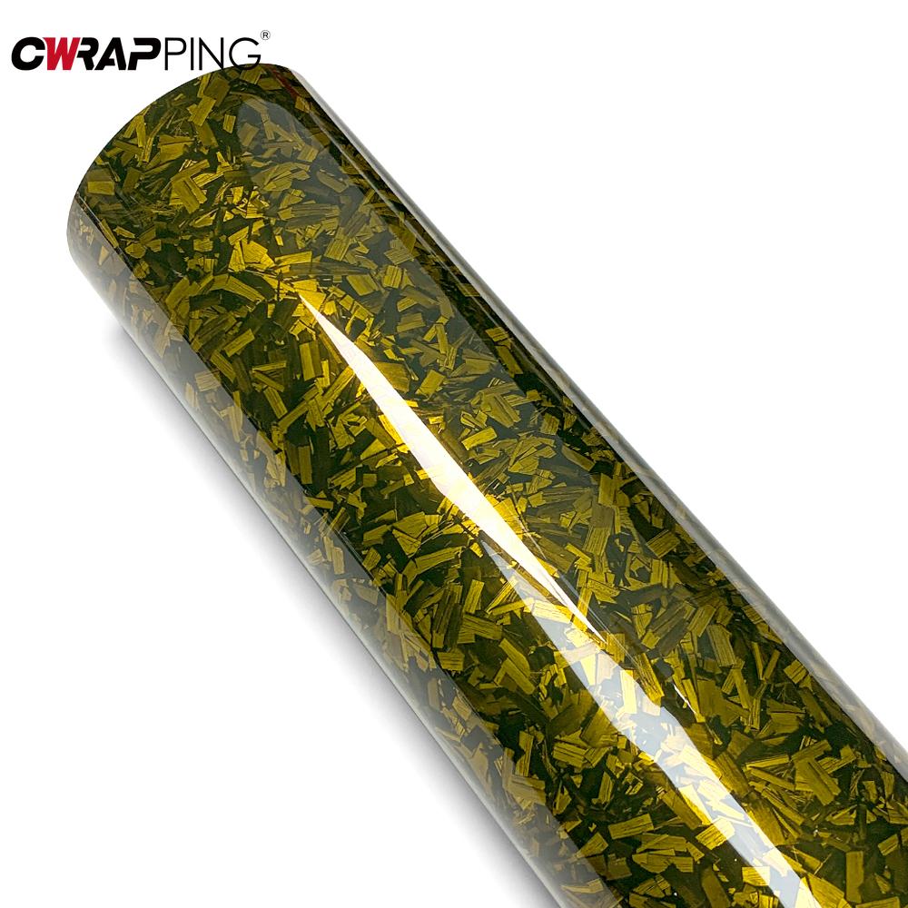 Glossy Gold Self-adhesive Film Carbon Fiber Waterproof Vinyl Wrap Car Tuning Stickers Auto Outdoor Accessories Body Covering