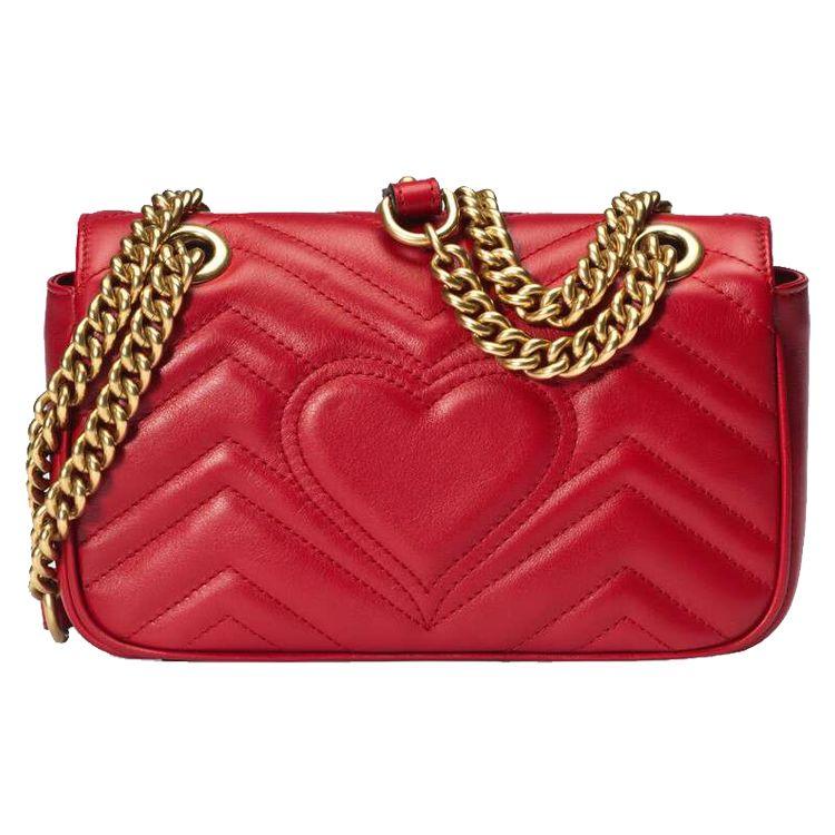 Gucci GG Marmont Quilted Leather Mini Shoulder Bag Red Daily Party Shopping 446744-DTDIT-6433