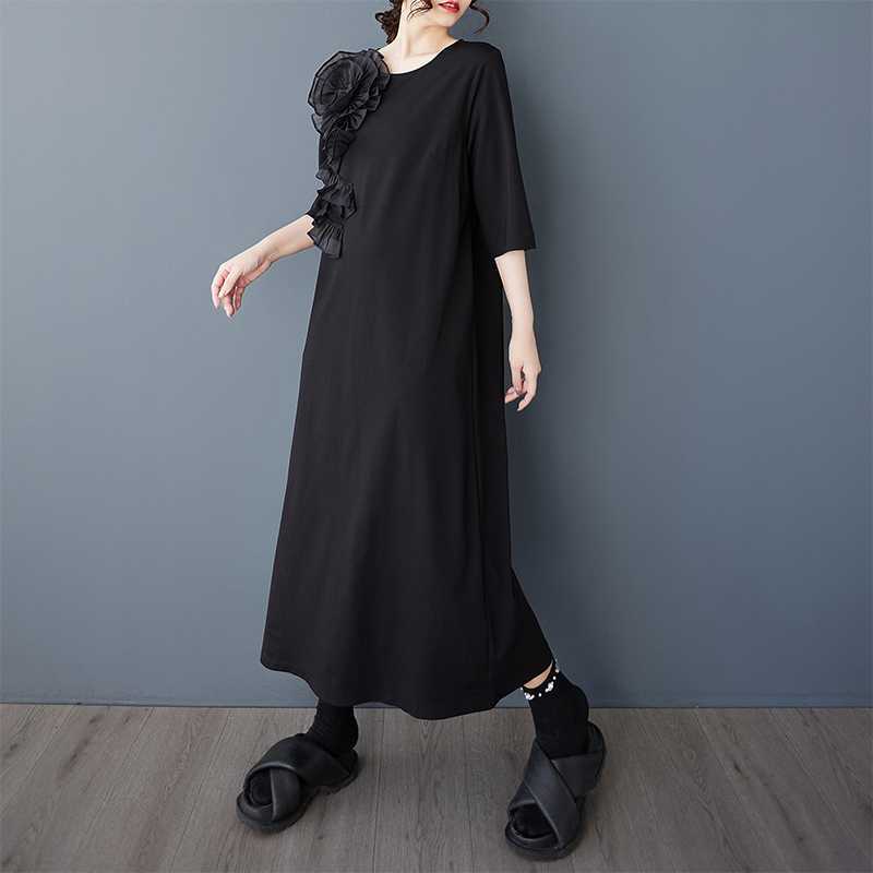 

Женское Свободное Темпераментное Платье-Коллаж с Коротким Рукавом Средней Длины Модное One size чёрный