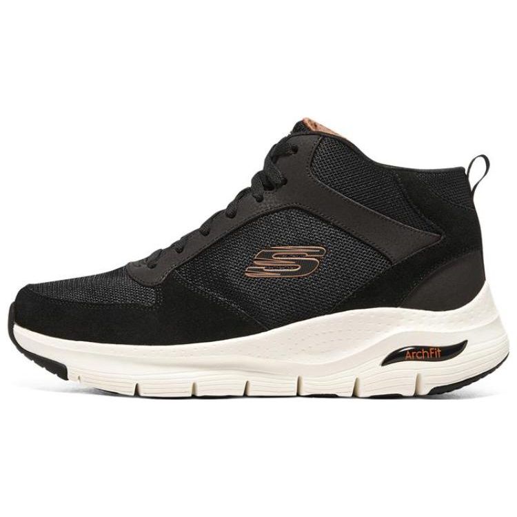 Skechers Arch Fit Synthetic Leather Comfortable Versatile Shock Absorbing High Top Casual Shoes Men sneakers Black 232403-BLK 39.5