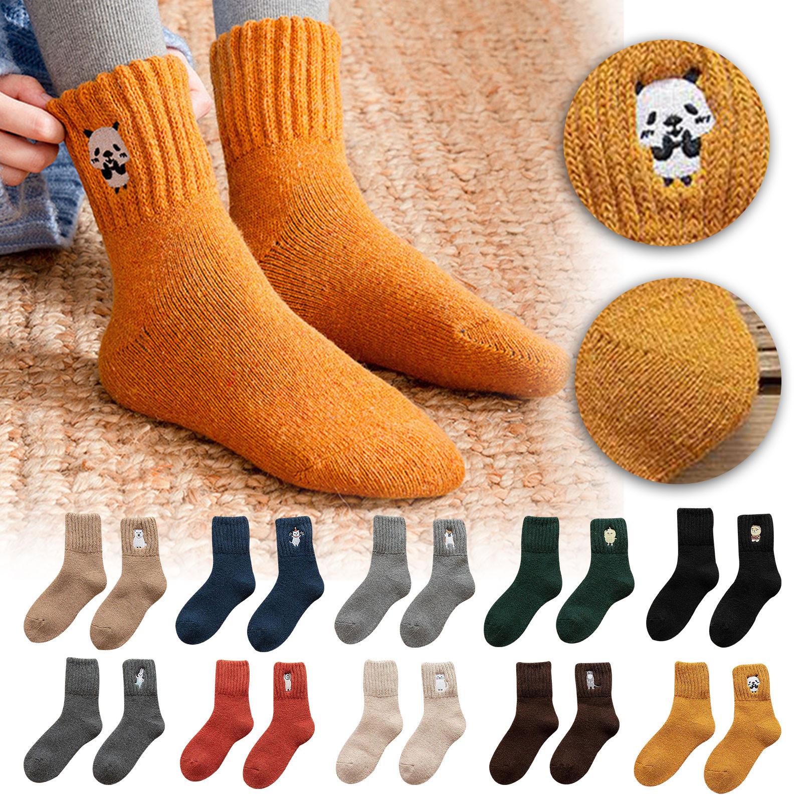 

Модные зимние теплые женские вышитые принты женские дышащие толстые носки бежевый