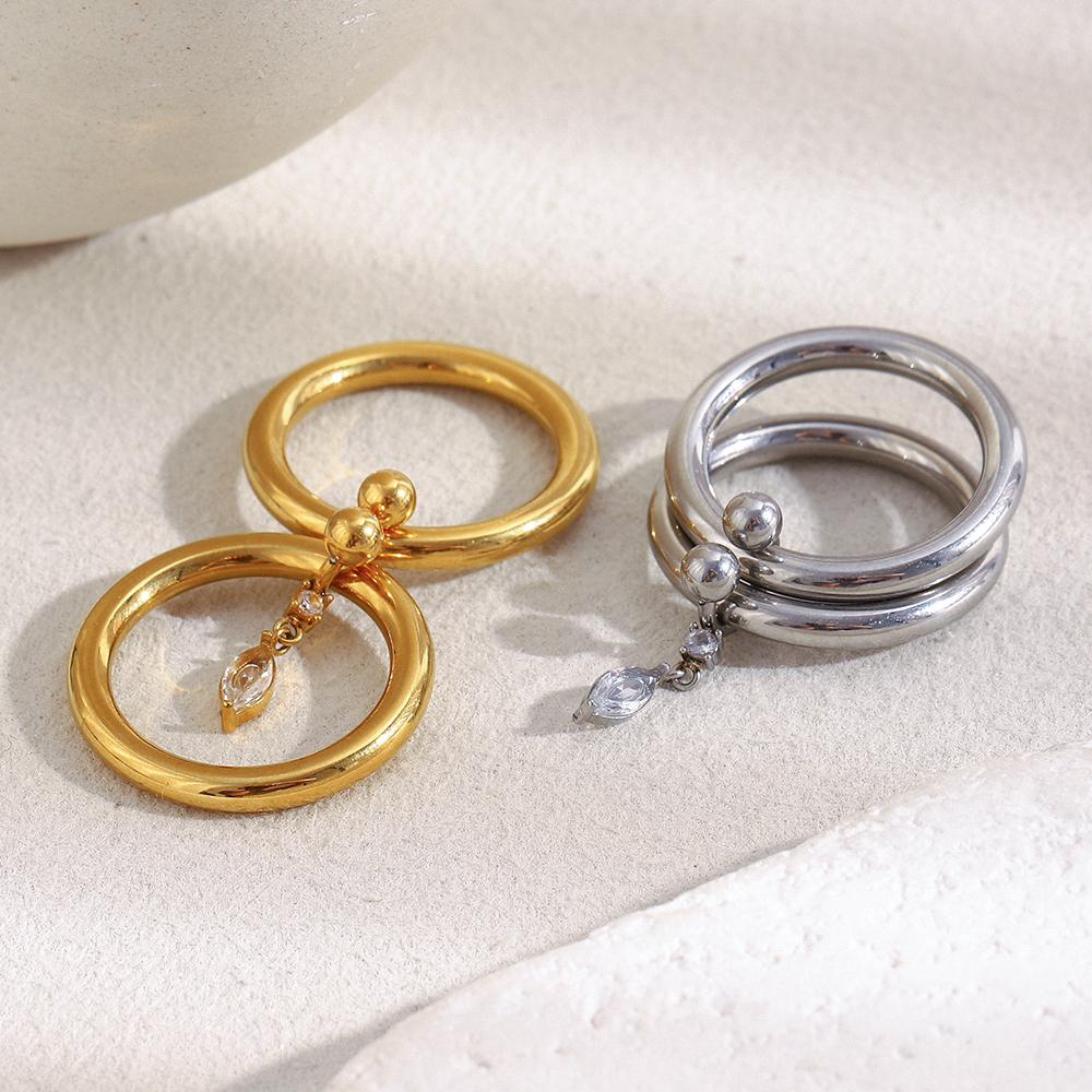 MamacitaSlay 316L Stainless Steel Double Layered Zircon Ring 18K Gold Plated Waterproof Jewelry Women's Charm Ring Unique Gift