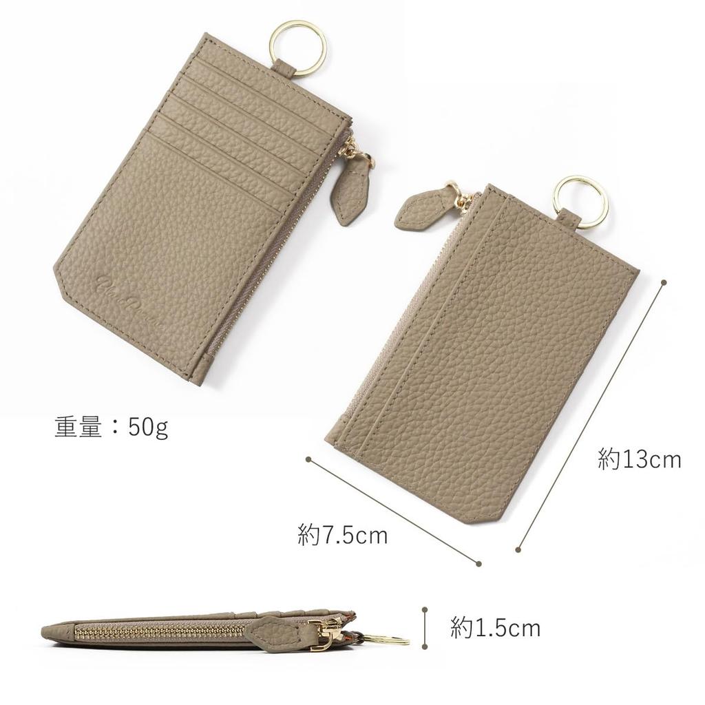 Blanc Pomme Mini-Geldbörse für Damen, Fragment-Etui, Ausweisetui, Echtes Leder, Leicht, Schlank, Stilvoll, Greige, bp-7005