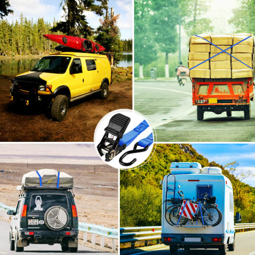 AWELCRAFT Ratchet Tie-Down Belts, 4.5m X 2 Straps, GS Certified, 450kg Breaking Load, 25mm Wide, Lashing Belt, Cargo Tie-Down Strap, Fastening Band, M