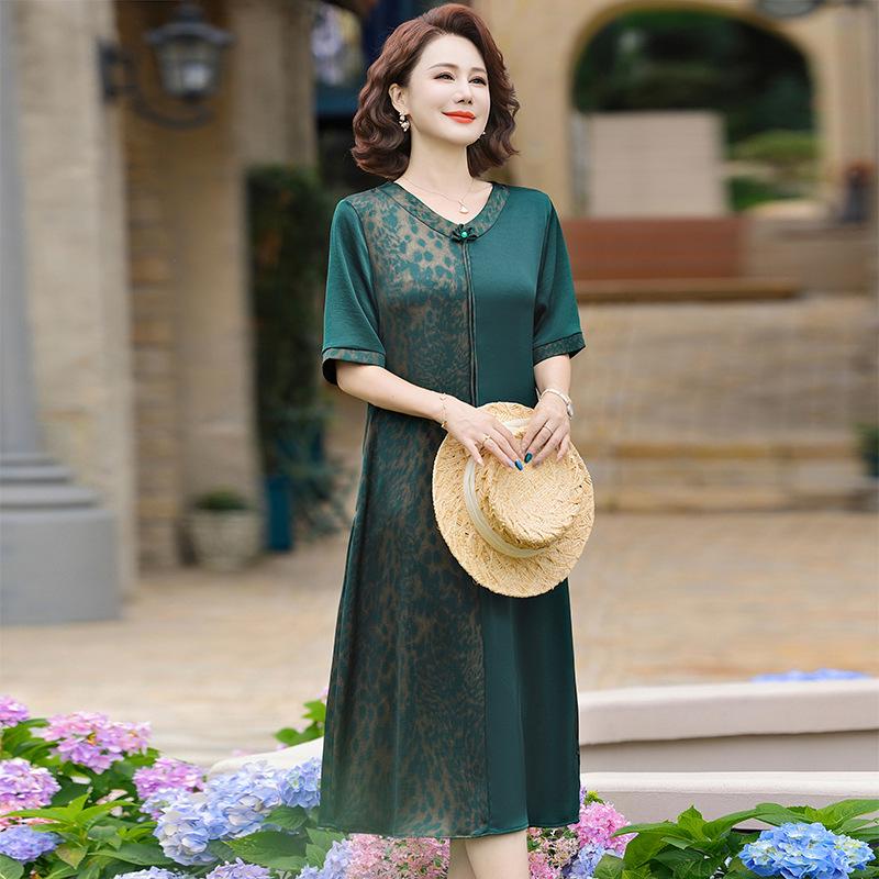

Plus Size Floral Slimming Midi Skirt for Women - 200 Jin Tummy Concealing Dress 4XL (140-160 jin) зелений