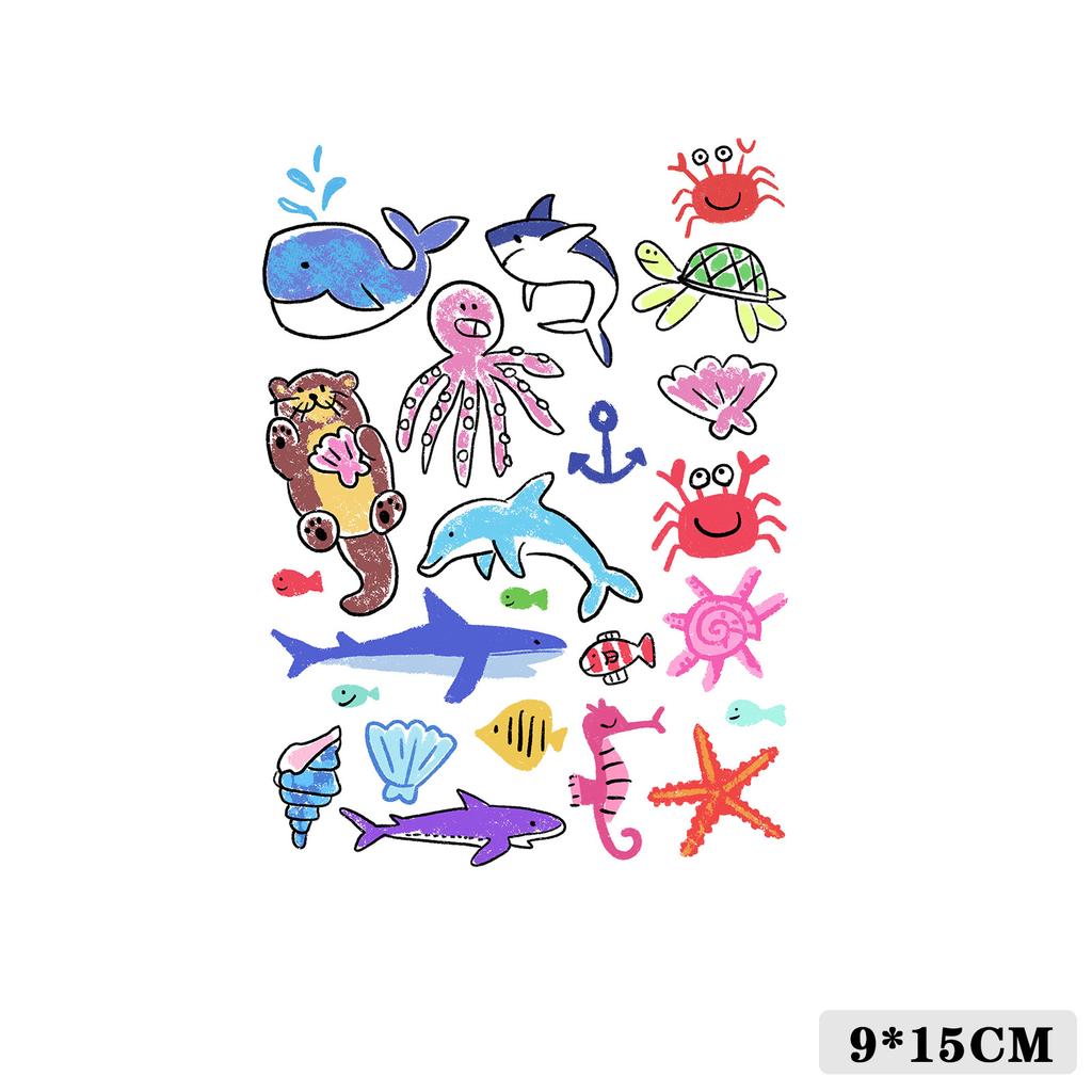 Cartoon Kids Dinosaur Mermaid Fruit Flower Animal Robot Finger Arm Tattoo Sticker