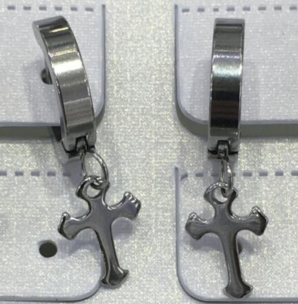 Rock 1 pairs Stainless Steel Cross Pendant Earrings for Men/Women Long Tassel Unisex Drops Huggie Hoops Punk Gothic Jewelry