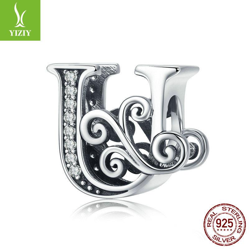 26 Letter Diy Bracelet Beaded Accessory, Zircon Sterling Silver Beads Loose Beads Bsc030