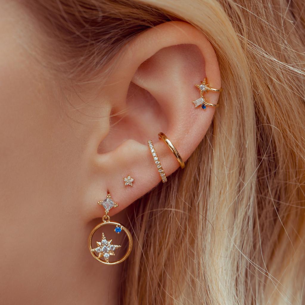 Trend Cubic Zirconia Long Tassel Drop Earrings For Women Star Moon Chain Pendant Piercing Earring Korean Trendy Jewelry