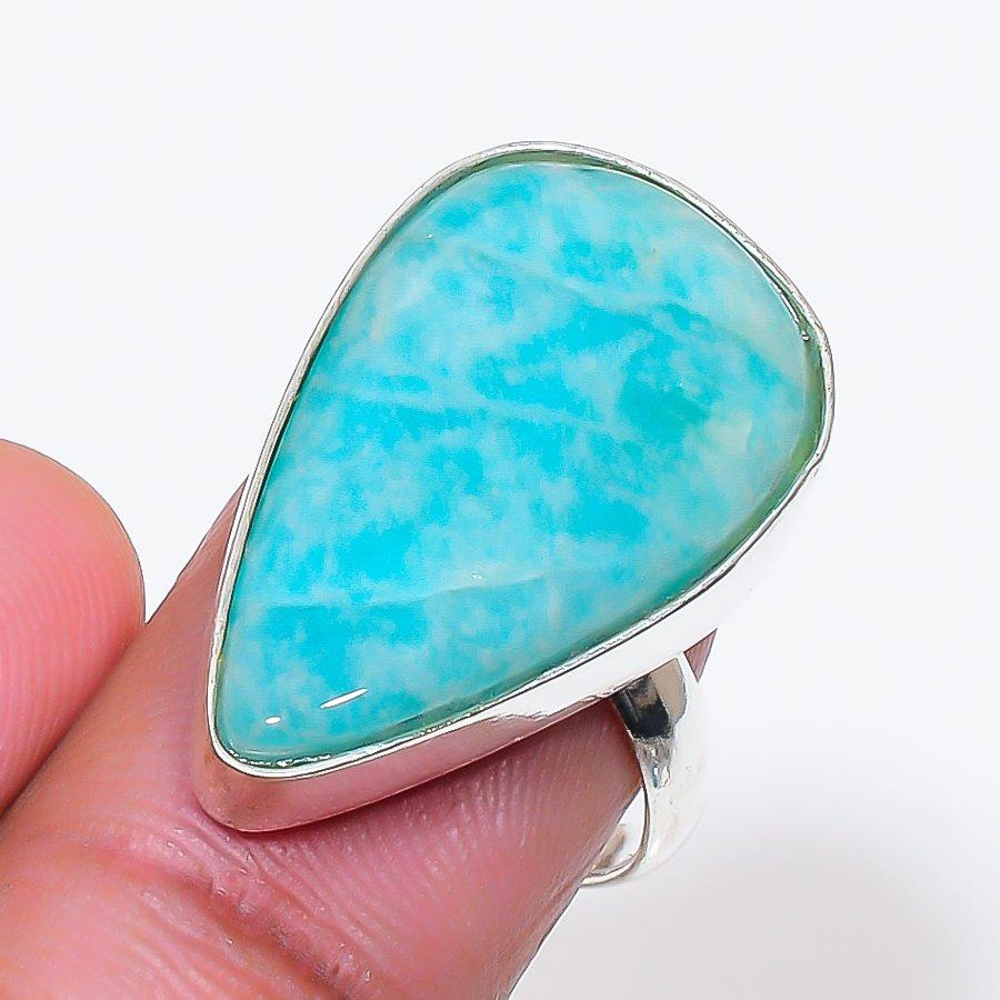 Natural Amazonite Gemstone 925 Sterling Silver Jewelry Ring Size Adj. AR-18509