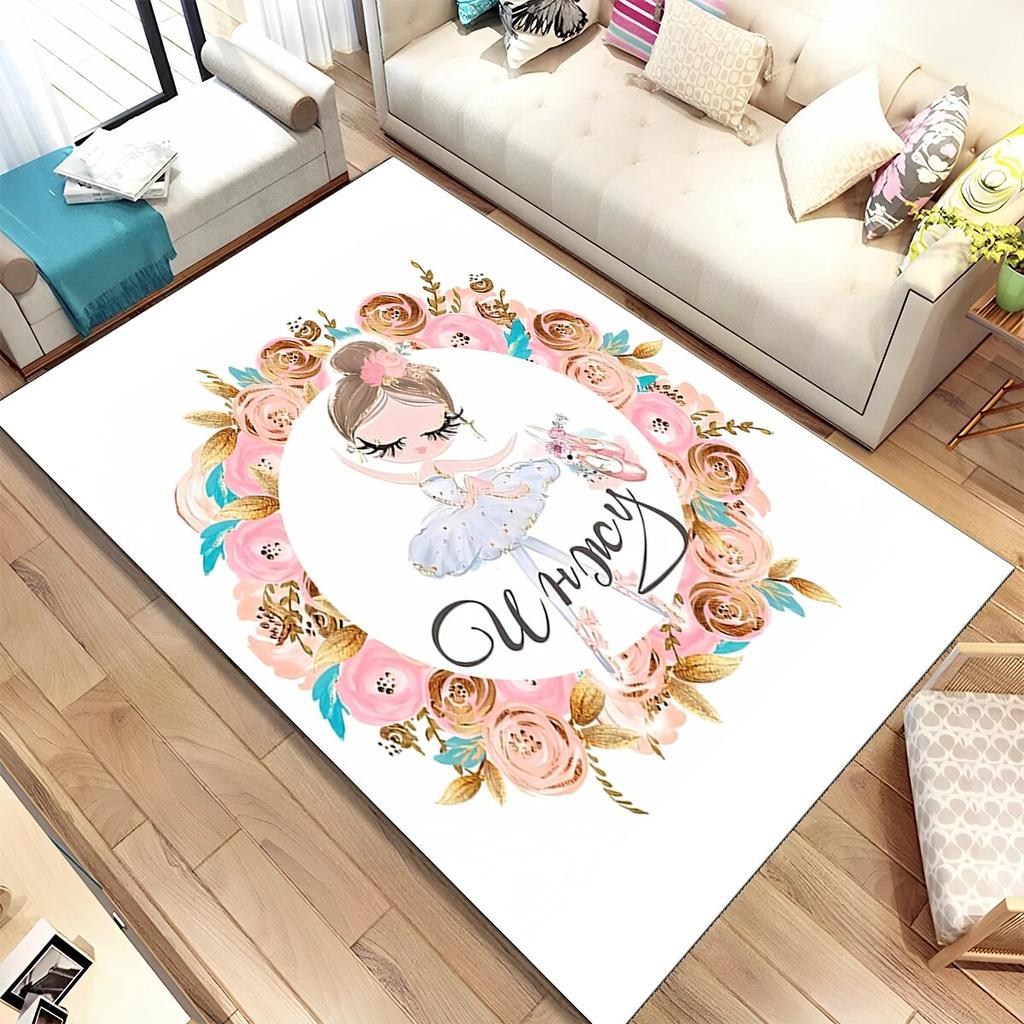Niedlicher Ballett-Mädchen-Ballerina-Fee-Cartoon-Teppich, Teppich für Zuhause, Wohnzimmer, Schlafzimmer, Sofa, Fußmatte, Dekor, rutschfeste Bodenmatte für Kinder