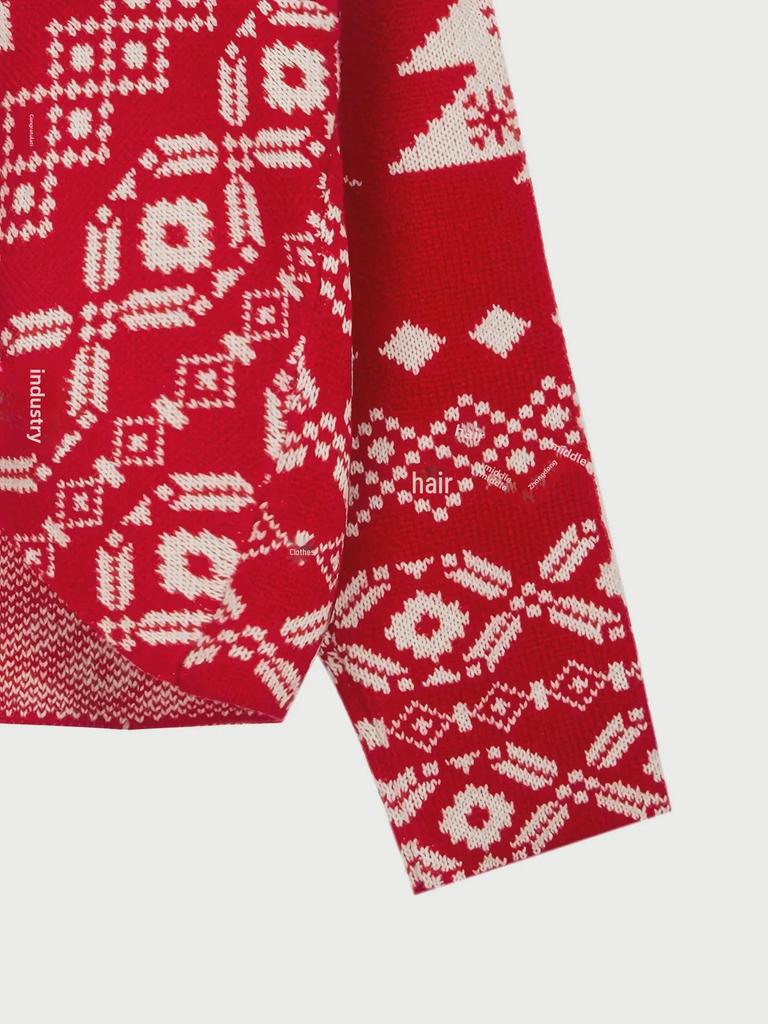 Women's Wool Christmas Snowflake V-Neck Cardigan - Double-Sided, Irregular, Backless, Off-Shoulder, Long-Sleeved Sweater
