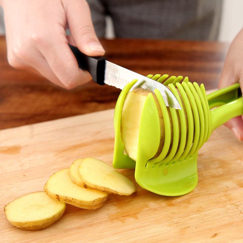 1 PC Plastic Potato Slicer Tomato Cutter Tool Shreadders Lemon Cutting Holder Cooking Tools