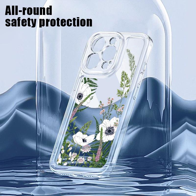 Fashion Floral Phone Case For Iphone 16 15 14 Pro Max 13 12 11 Shockproof Silicone Case Clear Cover