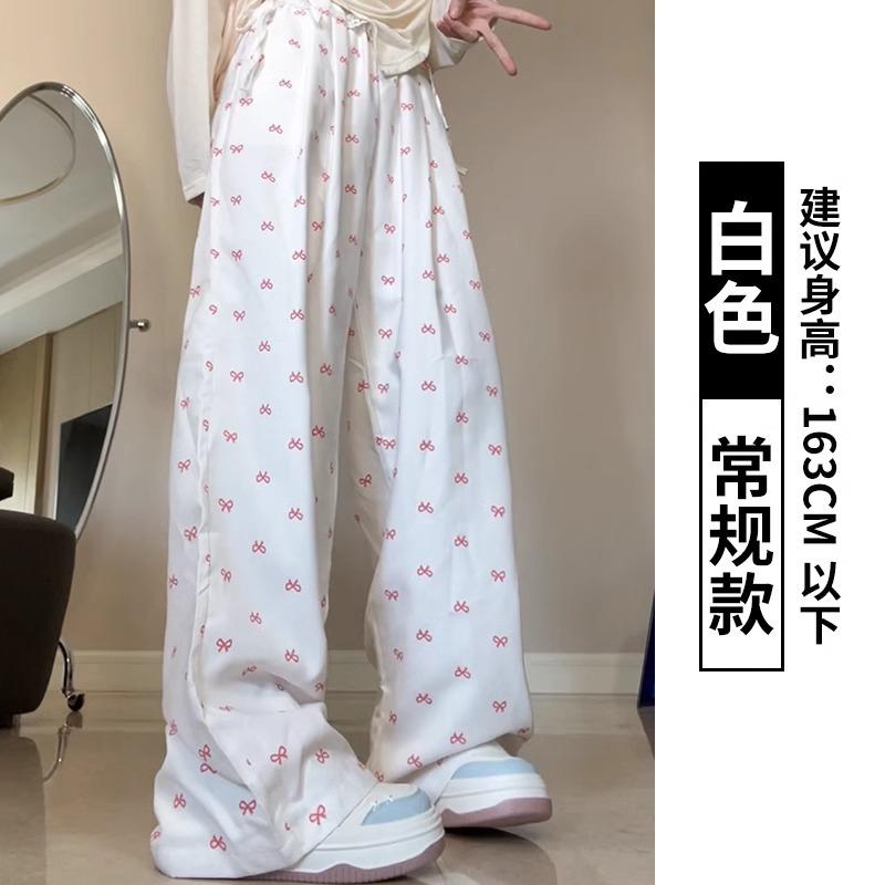 Bow lace wide-leg pants women's summer thin new high waist drape straight small printed Yamamoto pants