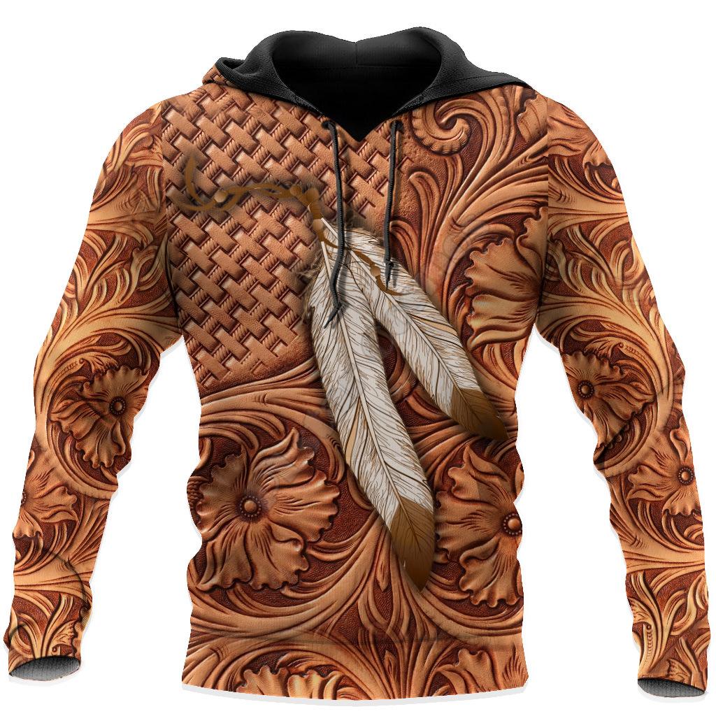 Men's Hooded Jacket Long Sleeve Pullover Top 3D Digital Indian Printed Sweatshirt